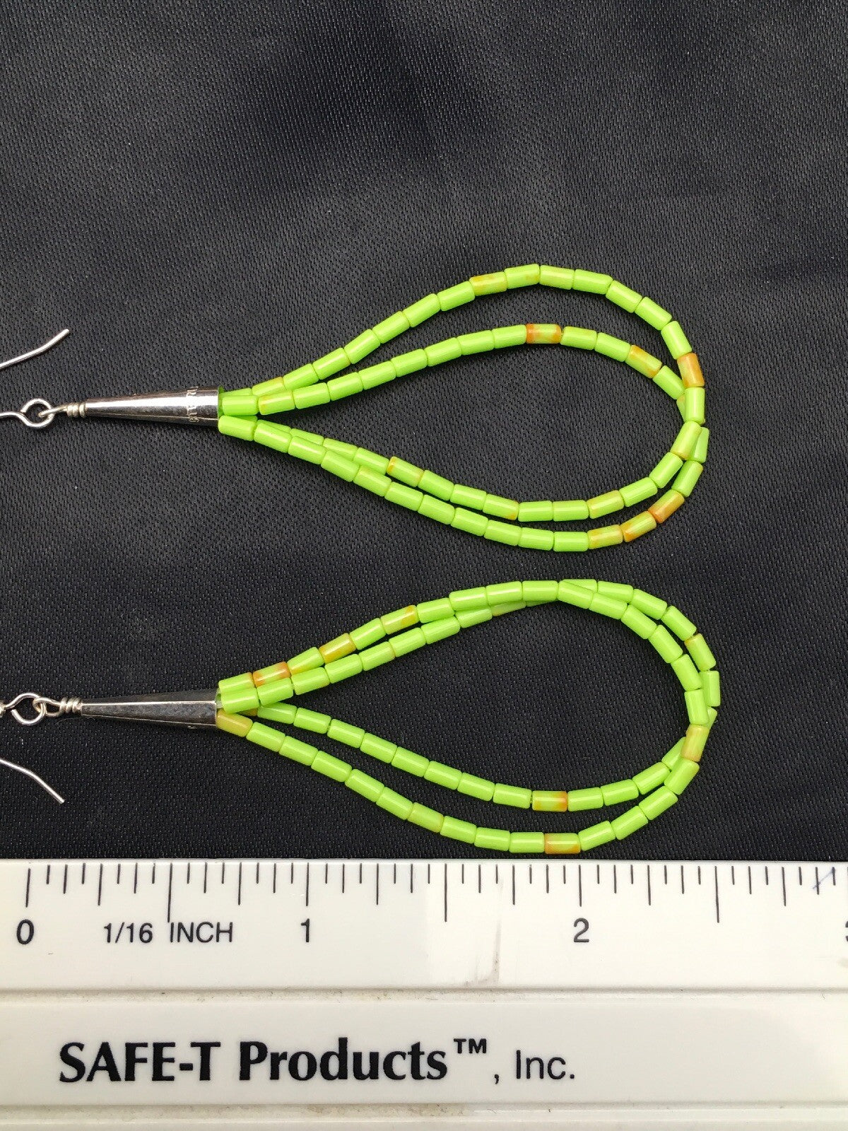 Gift Liquid Silver Heishi Dangle Green Gaspeite Sterling 2S Earrings 2.5” 4370
