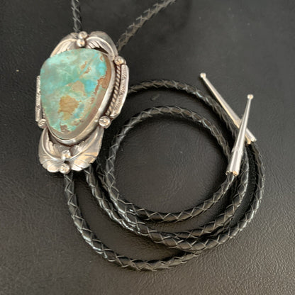 Native Mens Bolo Tie Green Royston Turquoise Sterling Silver Navajo 14108N