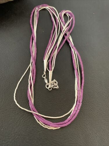 Sugilite Tube Beads Heishi Necklace | 5-Strand Liquid Sterling Silver | 2180