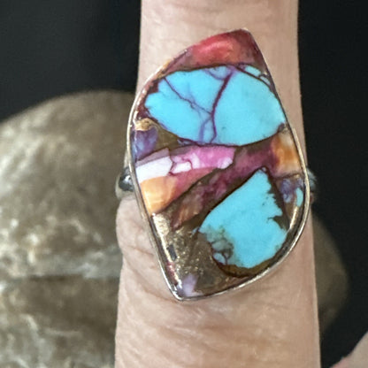 Blue Turquoise Spiny Oyster Southwestern Sterling Silver Ring Size 8 18441