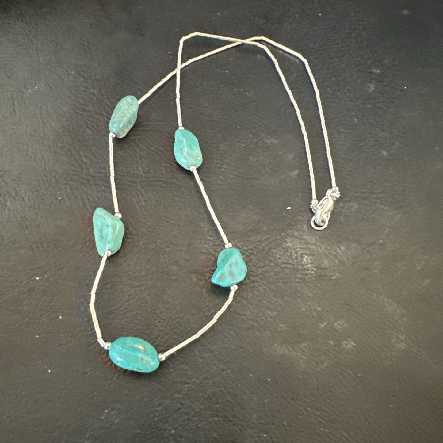 Turquoise Liquid Heishi Sterling Silver Nugget  17" Necklace 2930