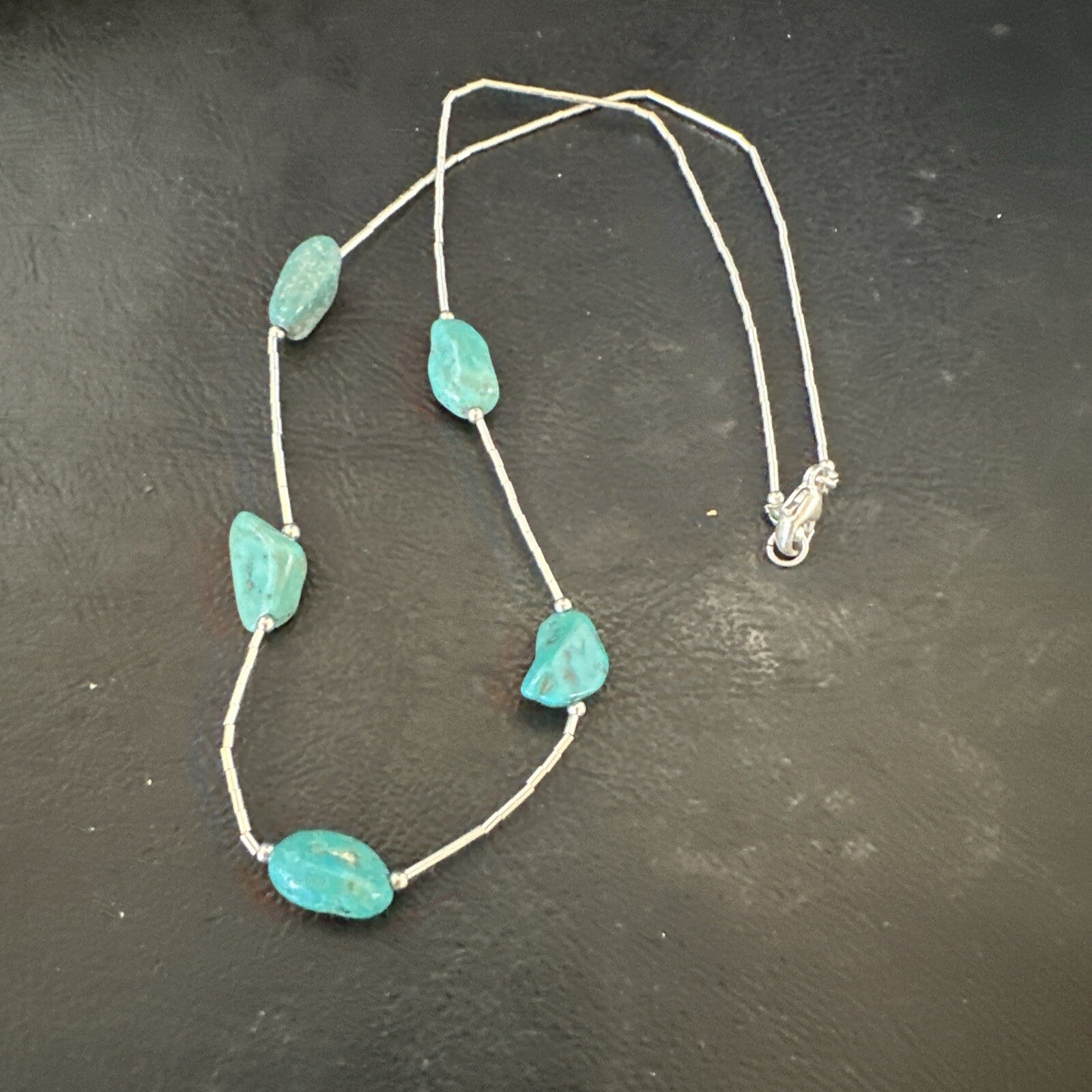 Turquoise Liquid Heishi Sterling Silver Nugget  17" Necklace 2930