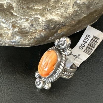 Orange Spiny Oyster Navajo Sterling Silver Ring Native American Size 6 00459