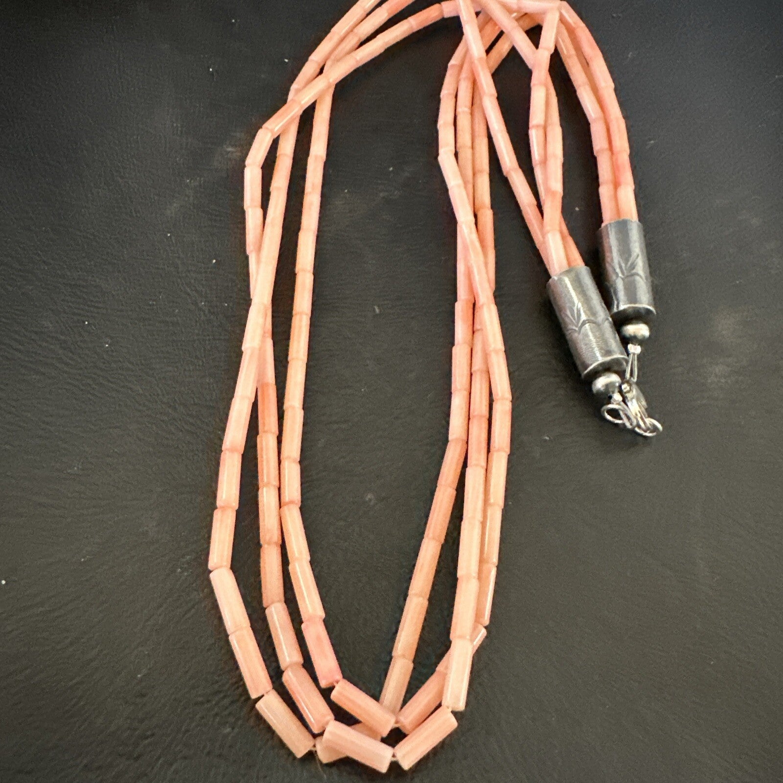 Native American Pink Coral Sterling Silver 3 Strand Necklace 21" 17817