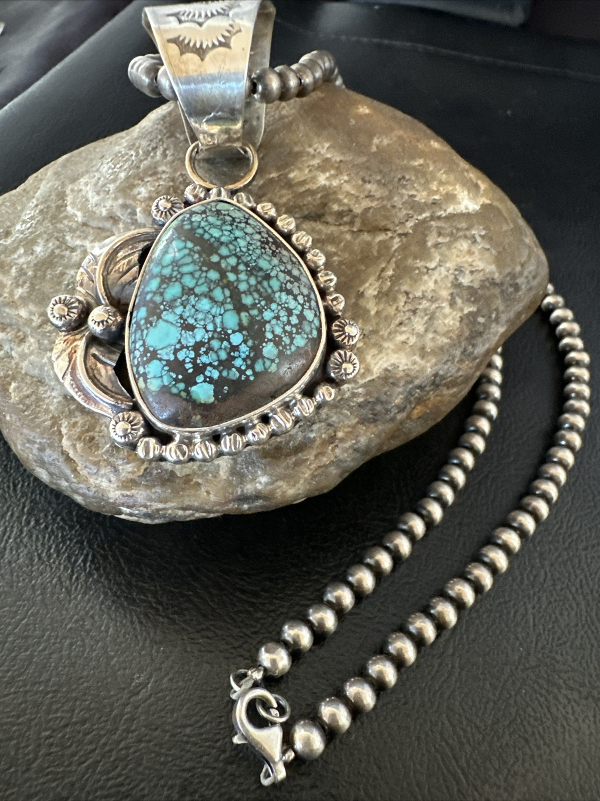 Men Women Navajo Sterling Silver Blue Spiderweb Turquoise Necklace Pendant 18093