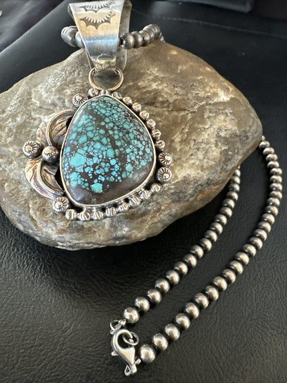 Men Women Navajo Sterling Silver Blue Spiderweb Turquoise Necklace Pendant 18093