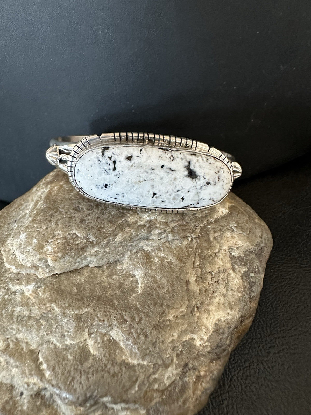White Buffalo Turquoise Navajo Sterling Silver Cuff Bracelet 7" 19383