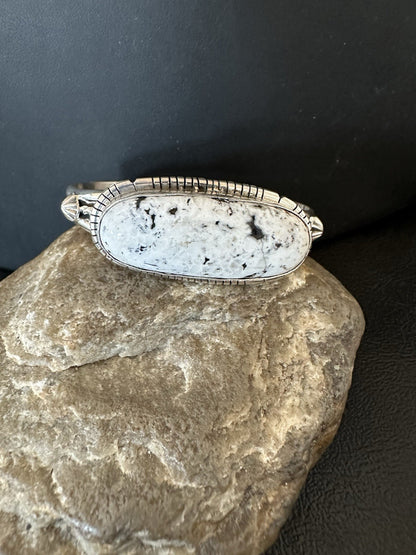 White Buffalo Turquoise Navajo Sterling Silver Cuff Bracelet 7" 19383