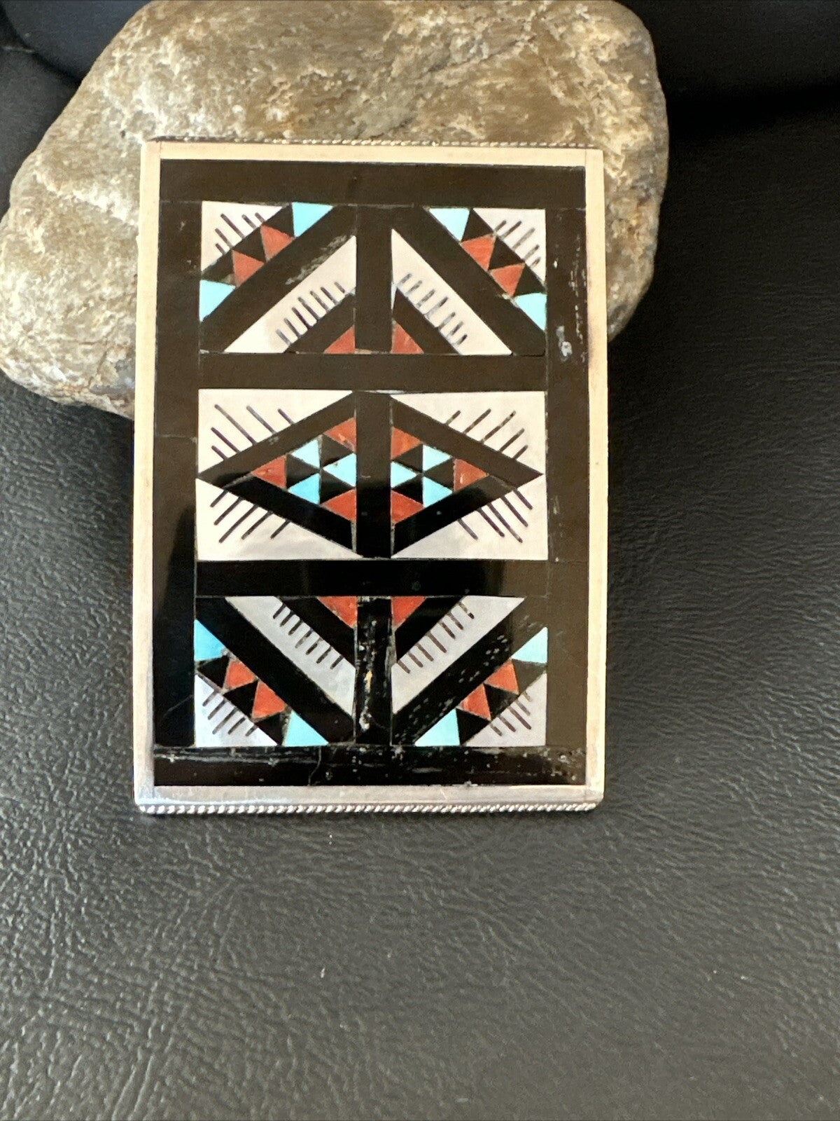 Zuni Black Onyx Belt Buckle Ranger Set Turquoise MOP Coral Sterling Silver 18141