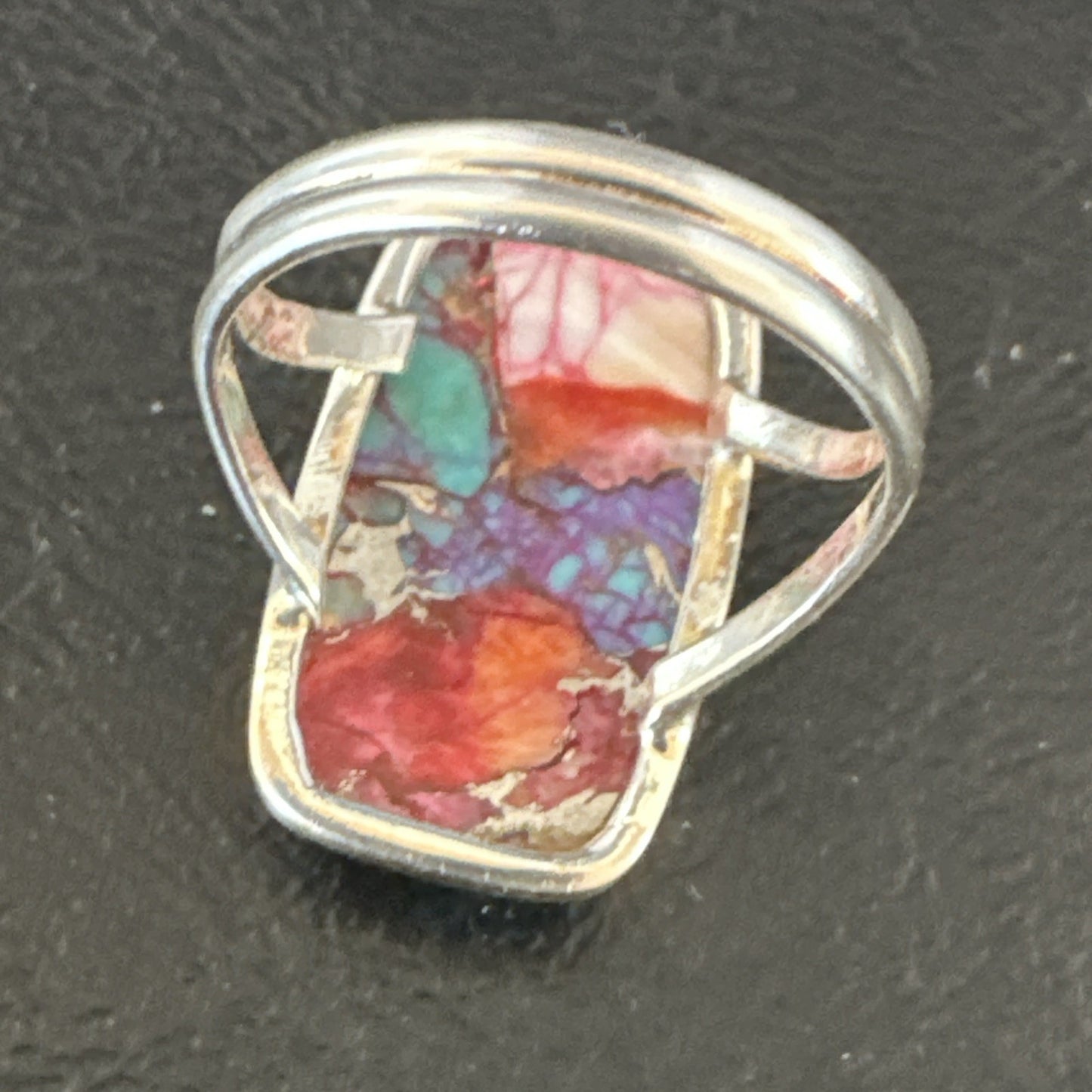 Blue Turquoise Spiny Oyster Southwestern Sterling Silver Ring Size 11 19058