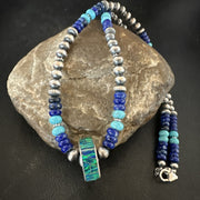 Men's Blue Turquoise Lapis Opal Pendant Navajo Necklace 20" | Sterling Silver | Authentic Native American Handmade | 17897