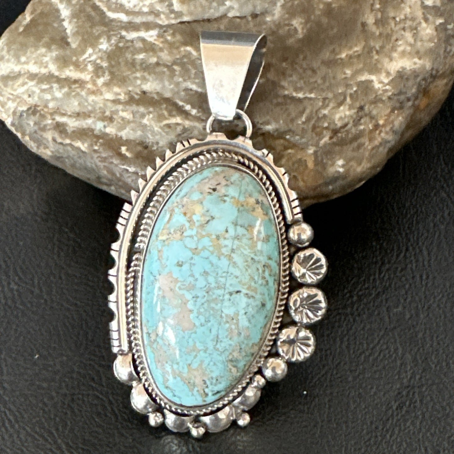 XL Men Women Blue Royston Turquoise Pendant Navajo Sterling Yazzie 19524