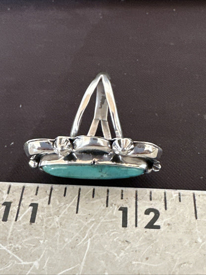 Blue Kingman Turquoise Native American Navajo Sterling Silver Ring Size 8 18633