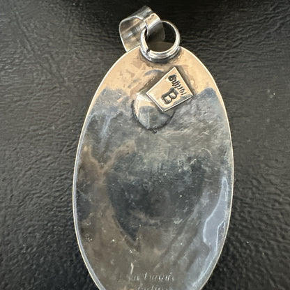 Hopi Native American Turquoise Pendant  Stamped Sterling Silver 2.5” 19686