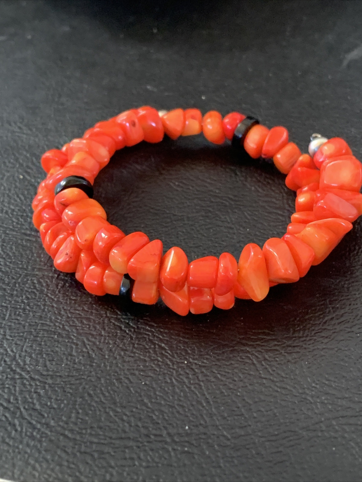 Memory wire Stainless Steel Coral Onyx Bead Bracelet Sterling Silver 01955