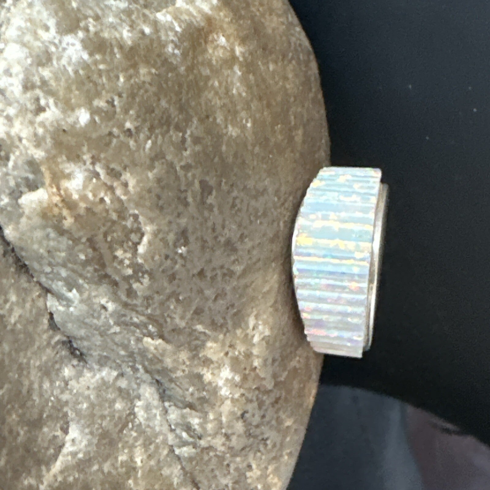 Blue Opal Navajo Sterling Silver Band Inlay Ring Size 6 18801