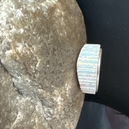 Blue Opal Navajo Sterling Silver Band Inlay Ring Size 6 18801