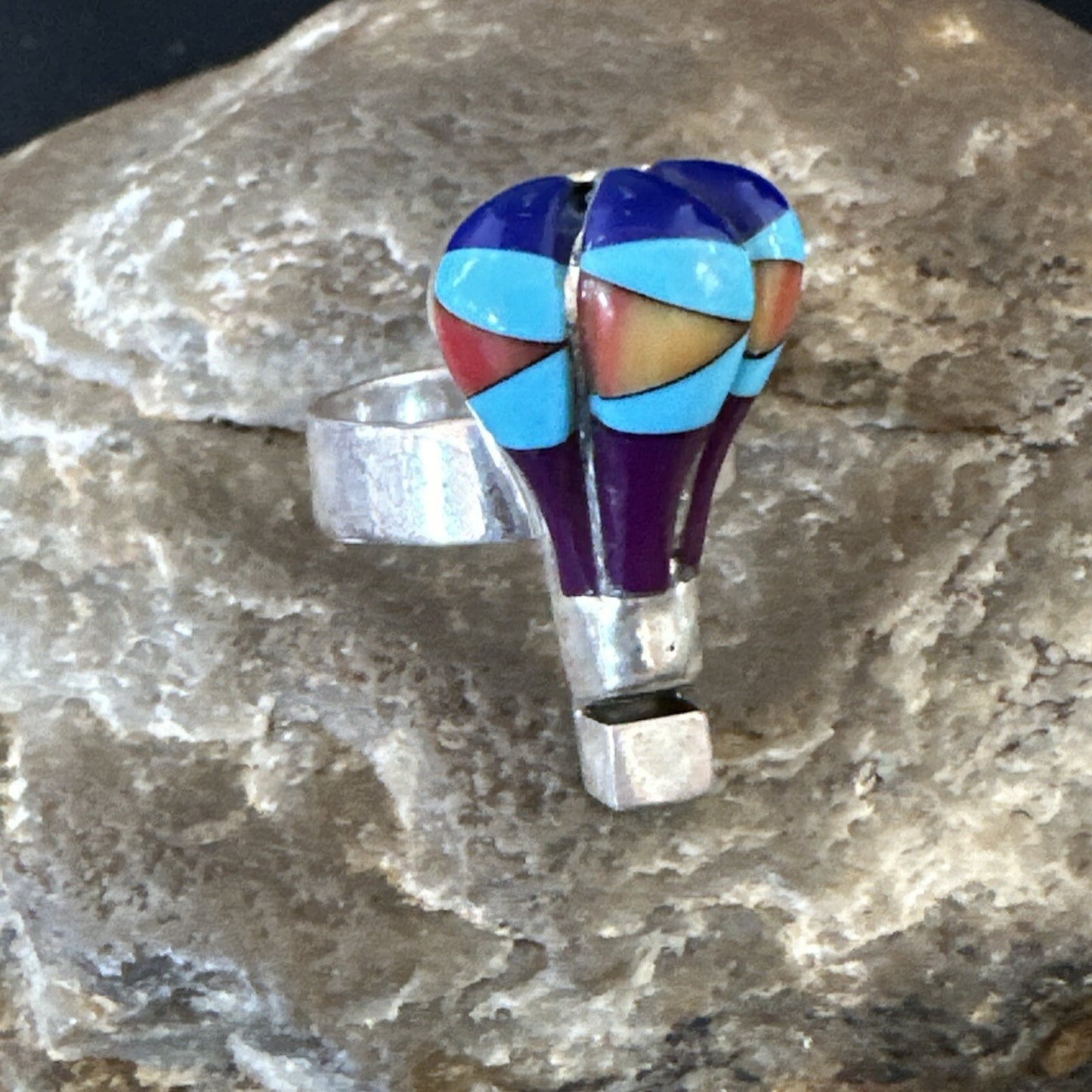 Navajo Balloon Blue Lapis Multicolor Turquoise Inlay Band Ring Sz 7 18190