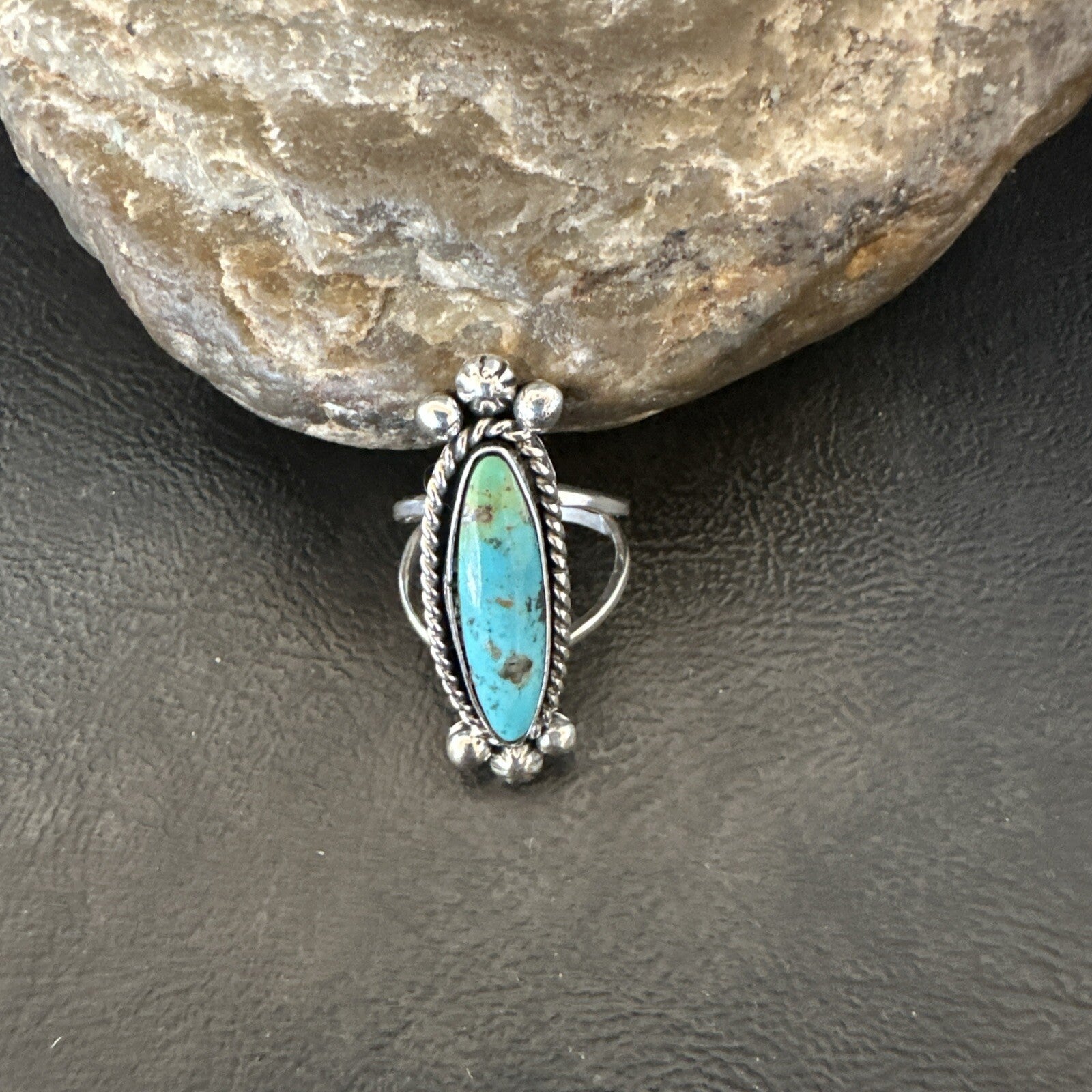 Blue Kingman Turquoise Navajo Sterling Silver Ring Size 7.5 18631