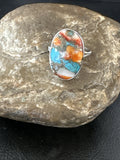 Blue Turquoise Orange Spiny Oyster Navajo Ring Size 10 | Sterling Silver | Authentic Native American Handmade | 18207