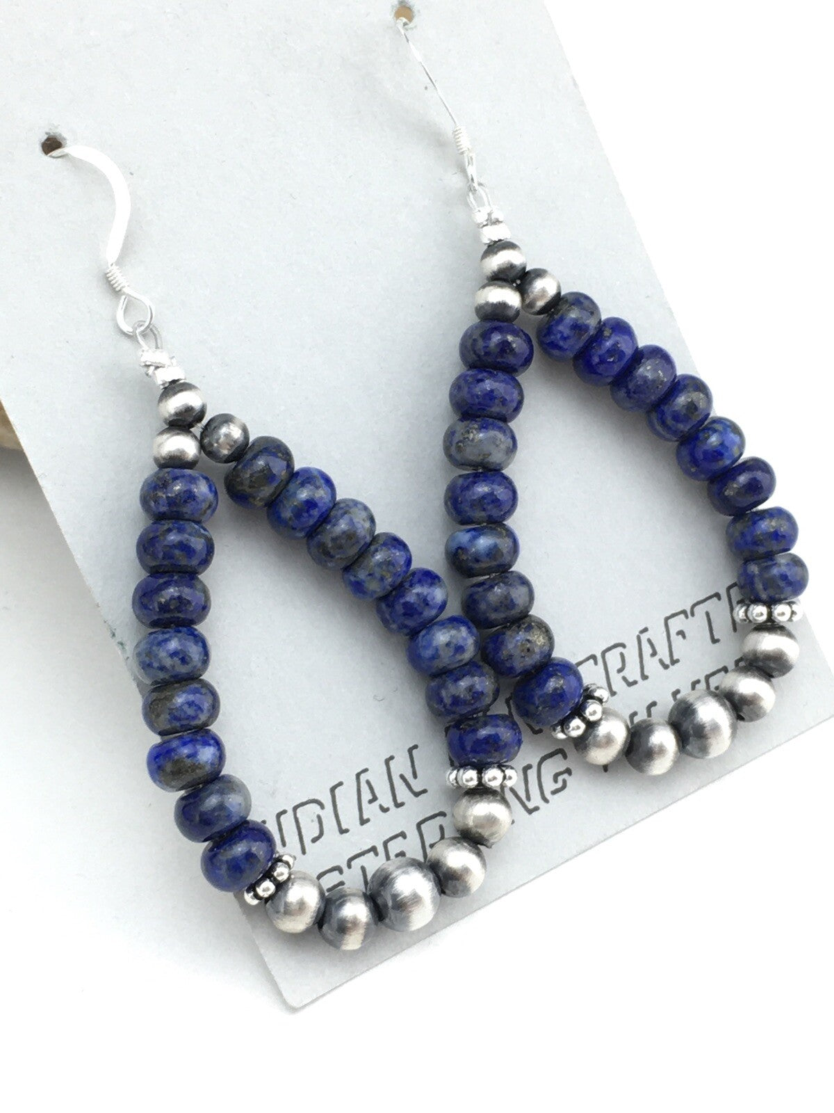 Blue Lapis Lazuli Bead Navajo Sterling Silver Dangle Earrings 2" 1250