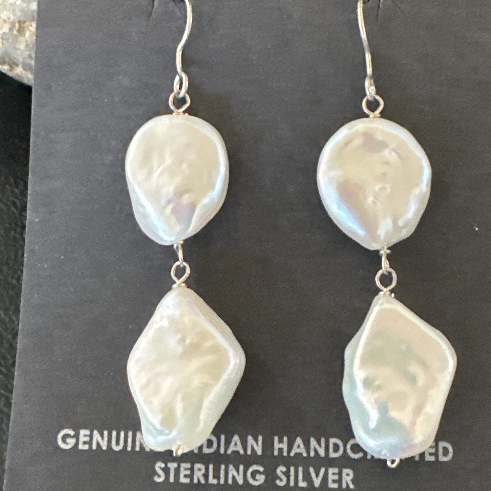 Beautiful White Sterling Silver Freshwater Pearl Dangle Earrings 1.5" 3077