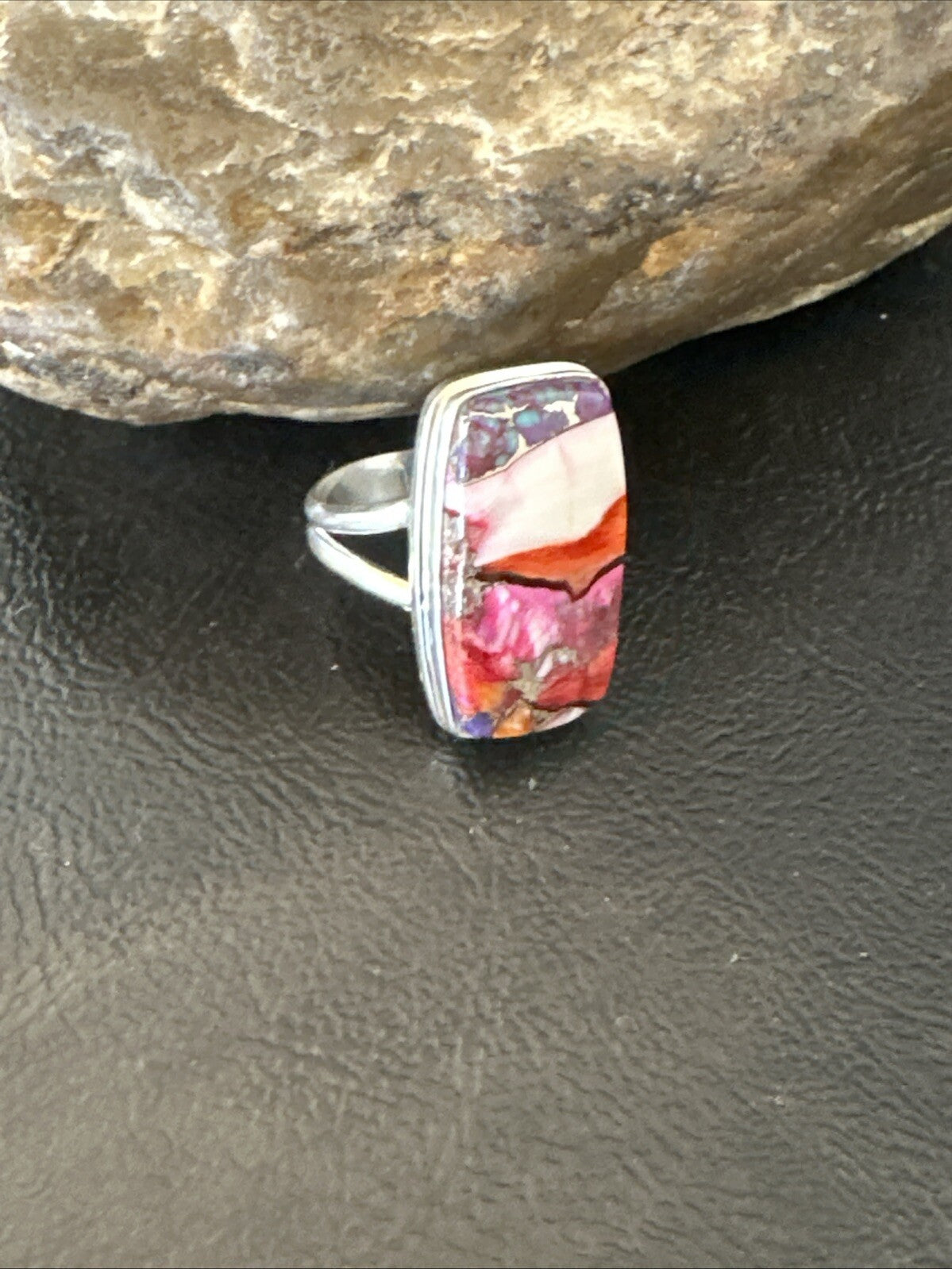 Blue Turquoise Spiny Oyster Southwestern Sterling Silver Ring Size 9 18542
