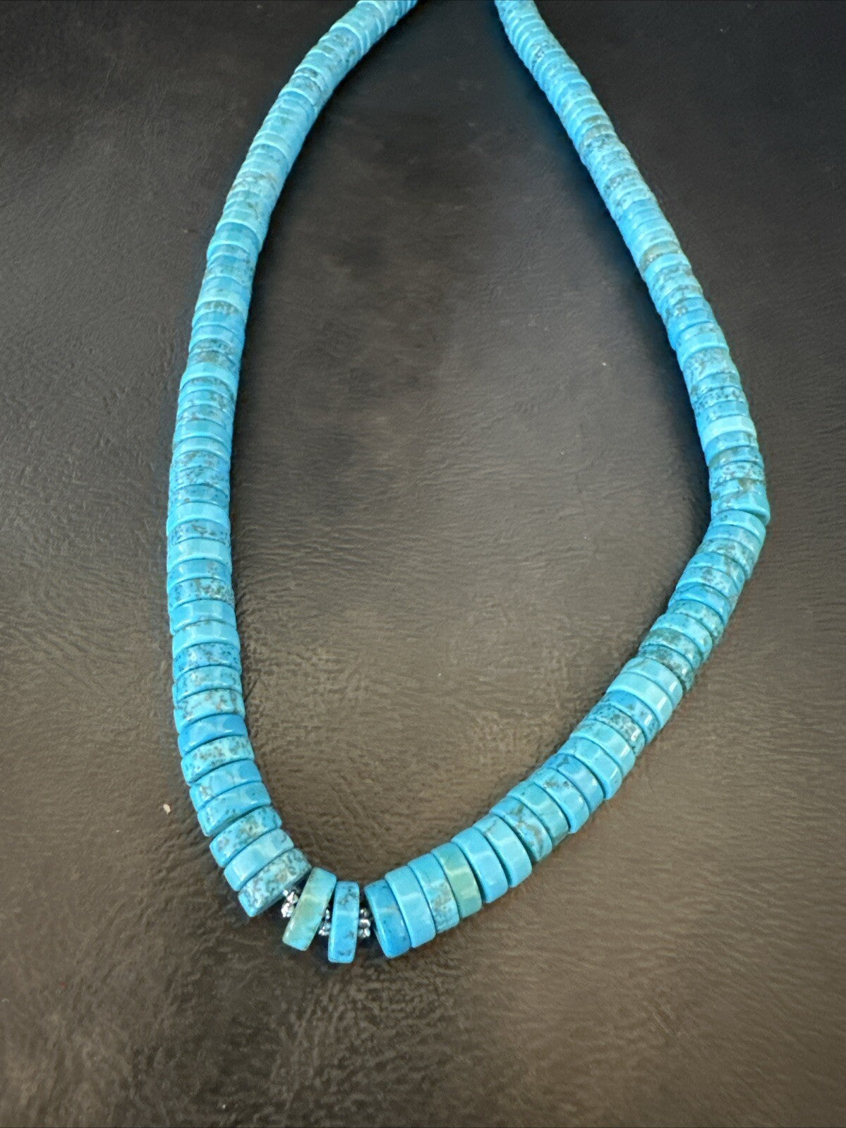Robin Egg Blue Turquoise Heishi Navajo Sterling Silver Necklace 24" 18325