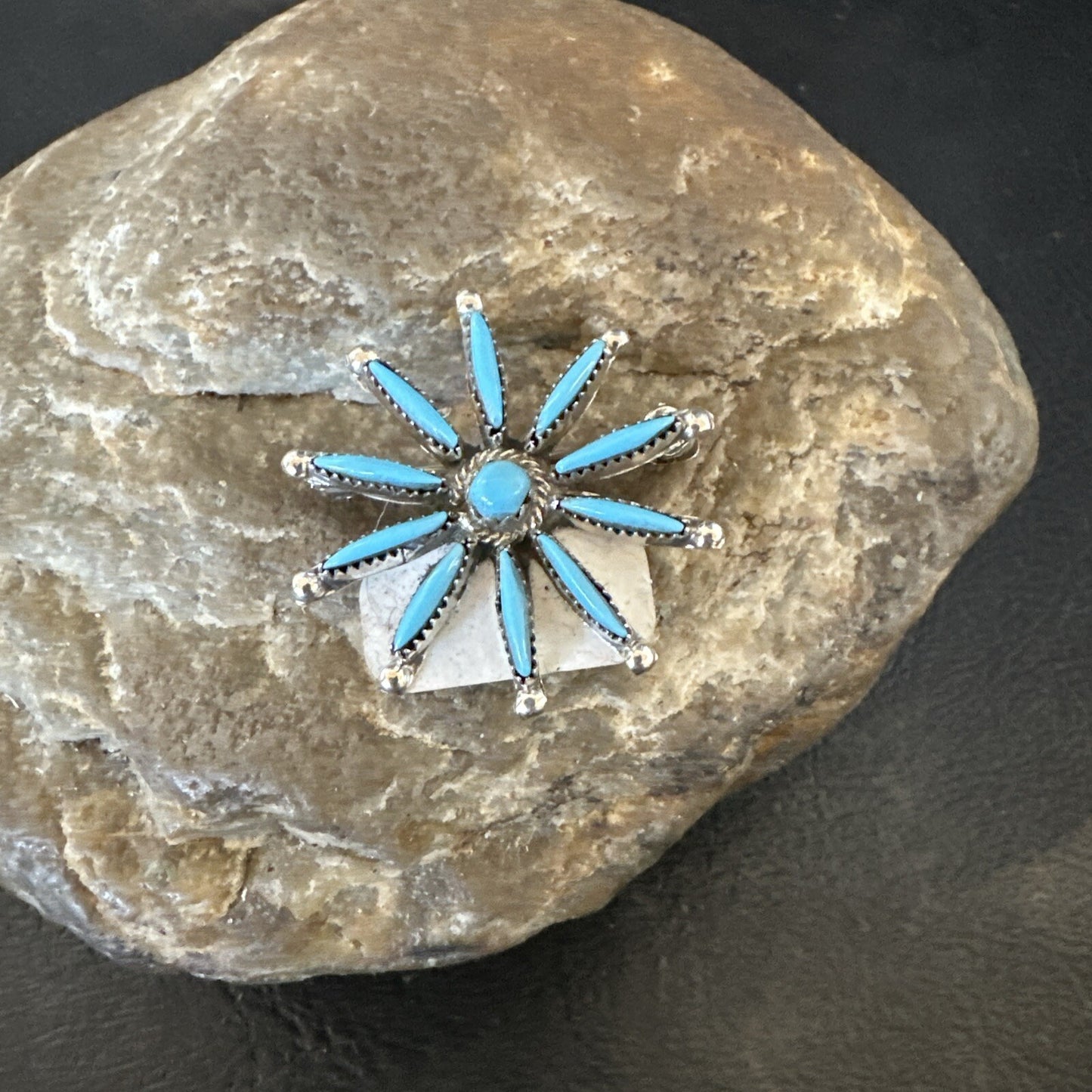 Native Blue Turquoise Needle Point Zuni Sterling Silver Pin Pendant 17846