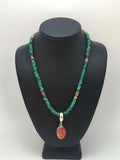 Turquoise Spiny Oyster Pendant Pueblo Necklace | Sterling Silver | Authentic Native American Handmade | 08910