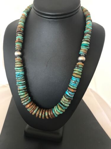 Blue Green Turquoise Navajo Pearls Sterling Silver Necklace 20” 08579