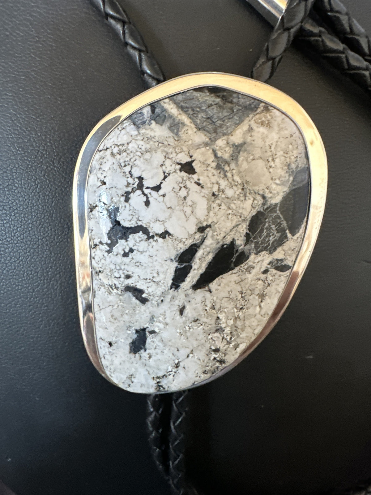 Mens BOLO TIE WHITE BUFFALO TURQUOISE Sterling Silver Navajo 2.5 in 15005
