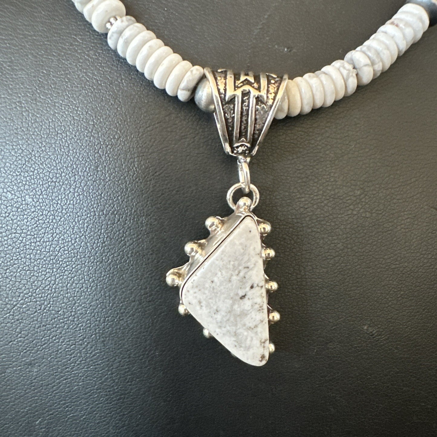 White Buffalo Turquoise Pendant Navajo Pearls Sterling Silver Necklace 22" 18255