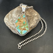 Men's Women Navajo Green Royston Turquoise Necklace Pendant | Sterling Silver | Authentic Native American Handmade | 18050