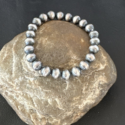 Native American Navajo 8mm Beads 7”Sterling Silver Stretch Bracelet 99087