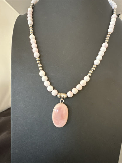 Southwestern Sterling Silver Pink Queen Conch Bead Necklace Pendant 20" 19580