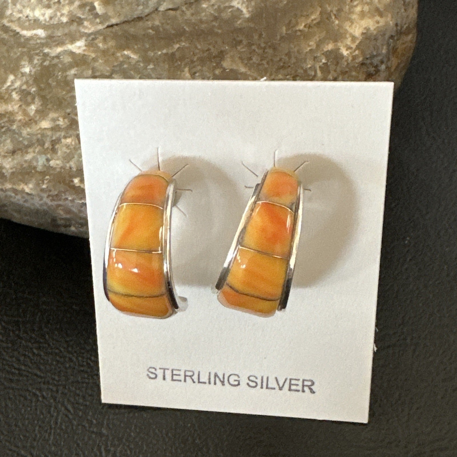 Gold Orange Spiny Oyster Navajo Sterling Silver Earrings 19260