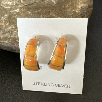 Gold Orange Spiny Oyster Navajo Sterling Silver Earrings 19260