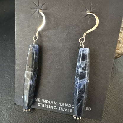Navajo Blue Labradorite Sterling Silver Dangle Bead Earrings 2041