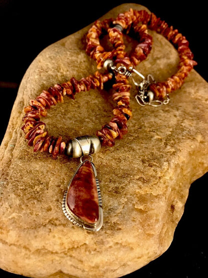 Mens Purple Spiny Oyster Navajo Sterling Silver Beads Necklace 21"