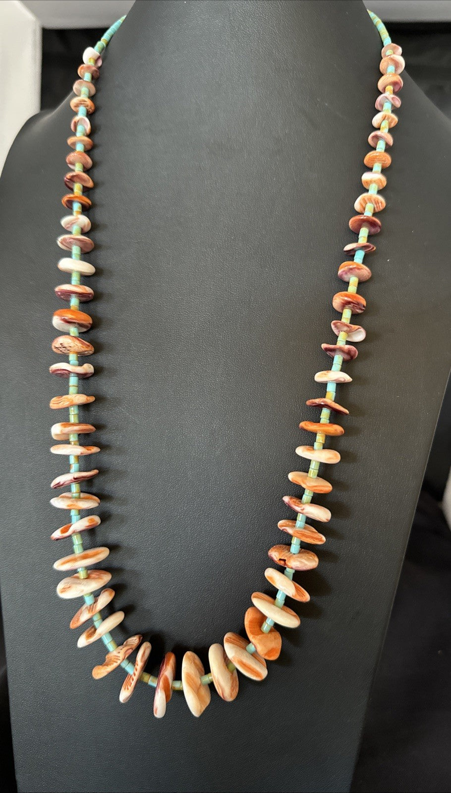 Orange Spiny Oyster Turquoise Navajo Pearls Sterling Silver Necklace 27” 19466
