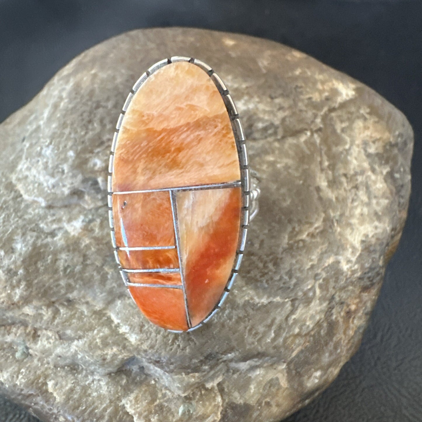 Women Orange Red Spiny Oyster Navajo Sterling Silver Ring Sz 6.5 18592