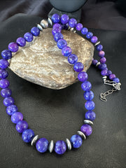 10mm Oval Purple Stone Bead Navajo Necklace 24" | Sterling Silver | Authentic Native American Handmade | 17922