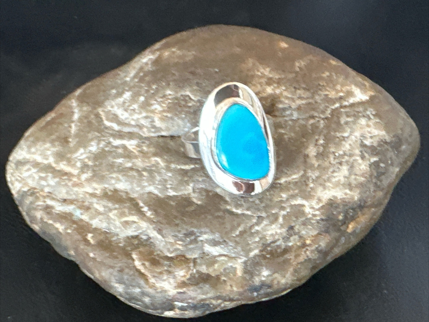 WoMens Sterling Silver Blue Kingman Turquoise Ring Size 7.5 17683
