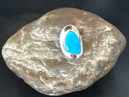 WoMens Sterling Silver Blue Kingman Turquoise Ring Size 7.5 17683