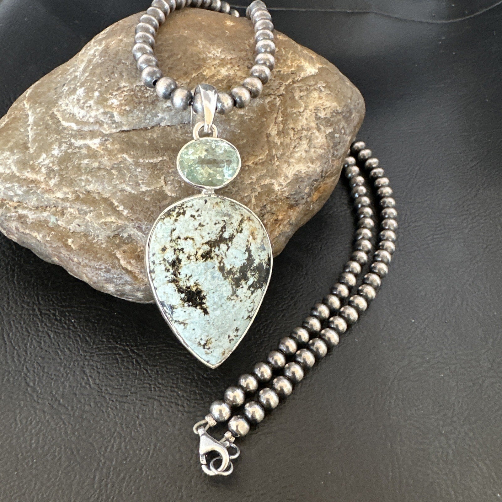 Womens Dry Creek Turquoise Topaz Pendant Navajo Sterling Silver Necklace 19744