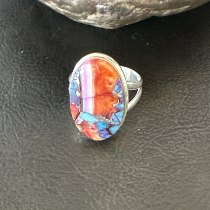 Blue Turquoise Spiny Oyster Southwestern Sterling Silver Ring Size 8 18480