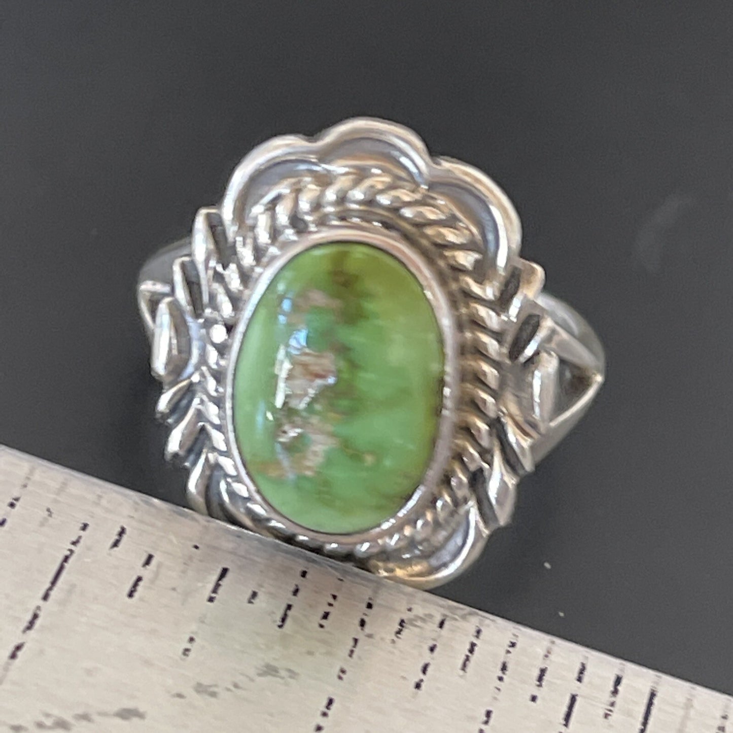 Green Gaspiete Navajo Sterling Silver Ring Size 8.5 11357