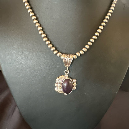 Purple Stone Pendant Navajo Pearls Sterling Silver Necklace 20” 18046