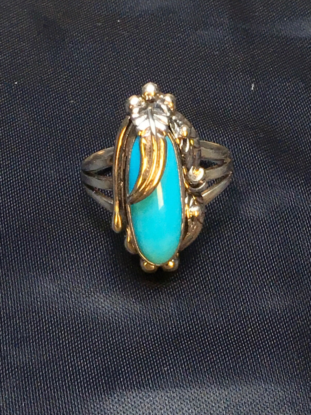Native American Blue Turquoise Ring Navajo Sterling Silver Sz 11.5 8919